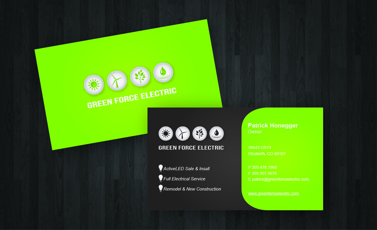 Business Card Design by chrisharr2088 for Green Force Electric | Design #3111573