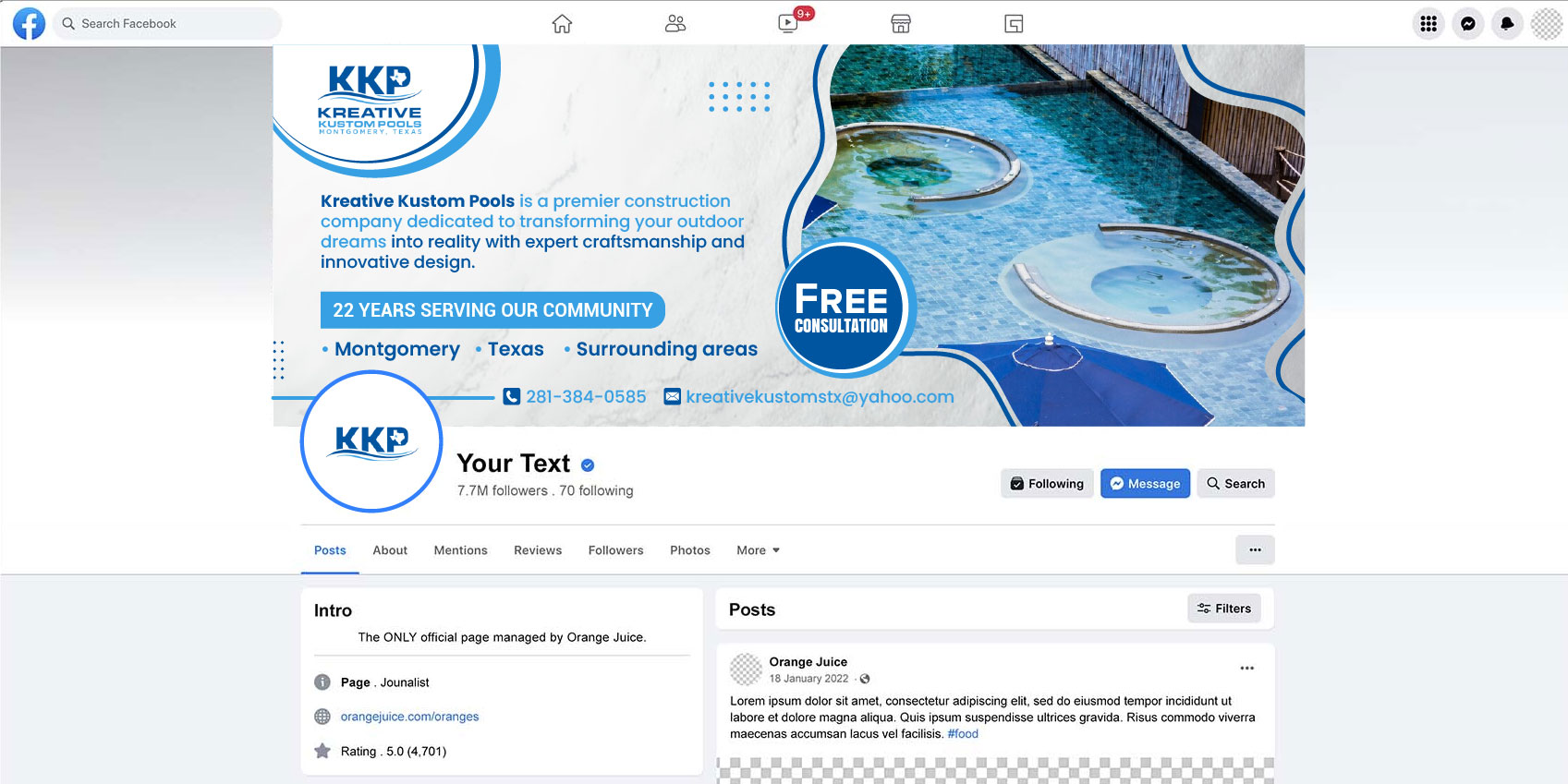 Design Facebook par artbitin pour Kreative Kustom Pools | Design #34742973