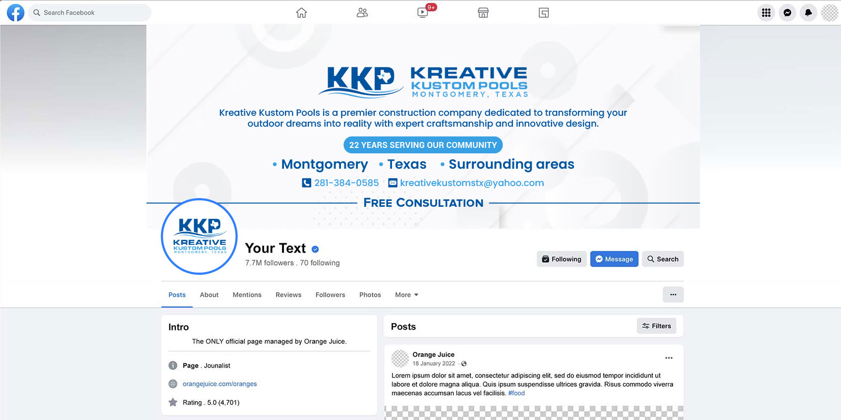Design Facebook par artbitin pour Kreative Kustom Pools | Design #34742974