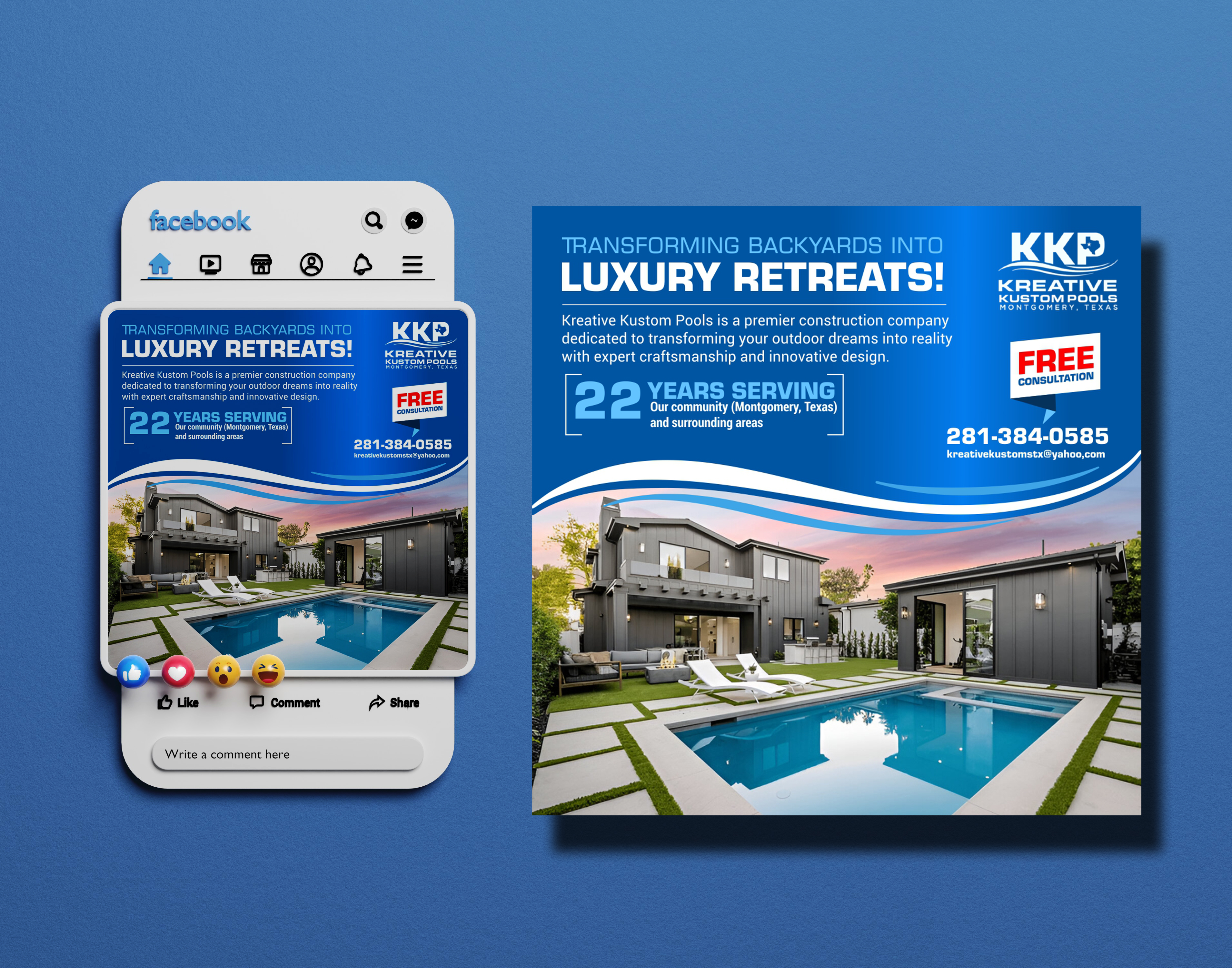 Design Facebook par Happy18 pour Kreative Kustom Pools | Design #34749468