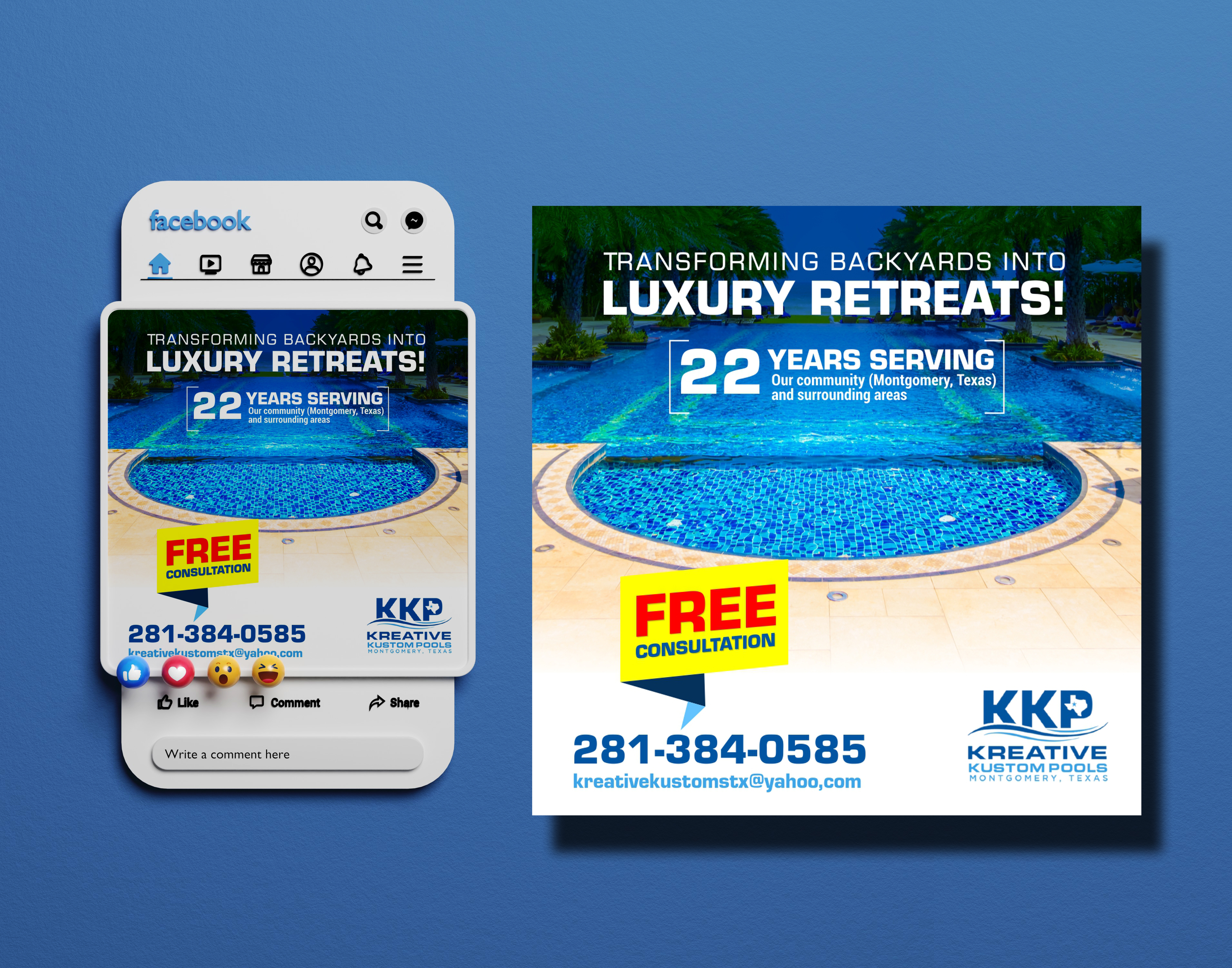 Facebook Design by Happy18 for Kreative Kustom Pools | Design #34749530
