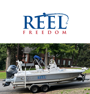 Create a Boat Name logo that is going to be displayed on the side of a boat named: Reel Freedom