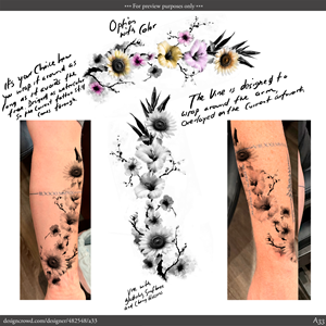 Arm sleeve black and grey realism.