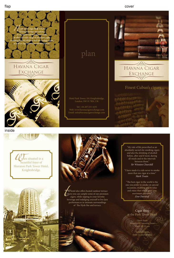 elegant upmarket tobacco brochure design for havana cigar exchange sample flyers for tobacco shop