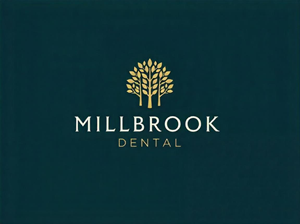 Dental Office Logo with Trees and a Brook.  Tranquil and Reassuring