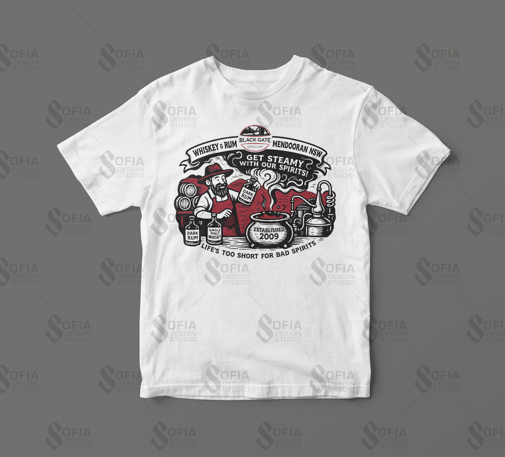 T-shirt Design by SofiaDesignStudio for Black Gate Distillery | Design #35064763