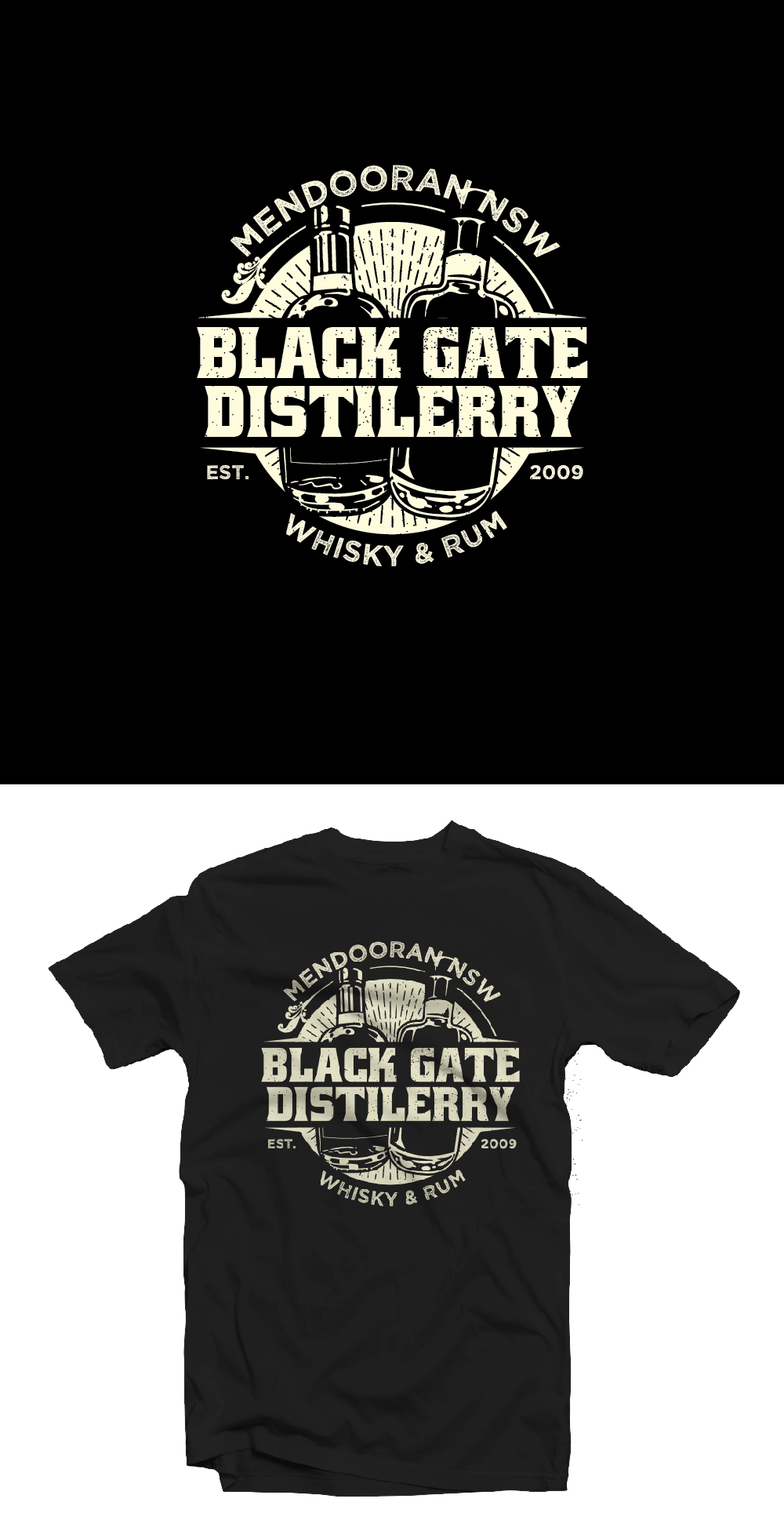 T-shirt Design by Ngoeg for Black Gate Distillery | Design #35066314