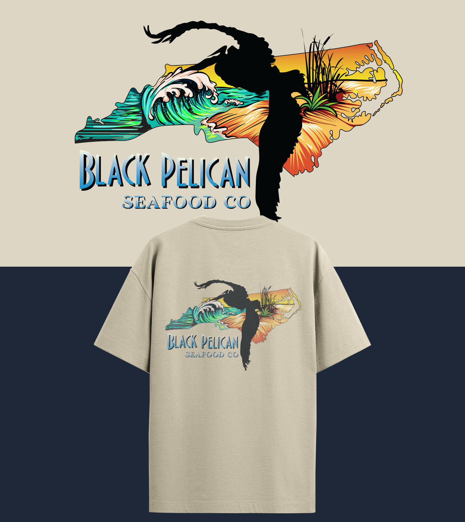 T-shirt Design by Baraka Joe for Black Pelican Seafood Company | Design #35106284
