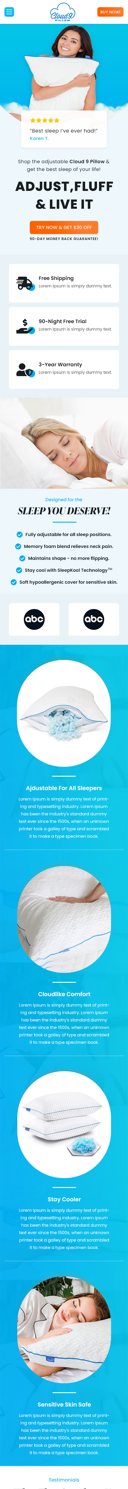 Web Design by Starto Agency for Cloud 9 Pillows & More  LLC  | Design #35300764