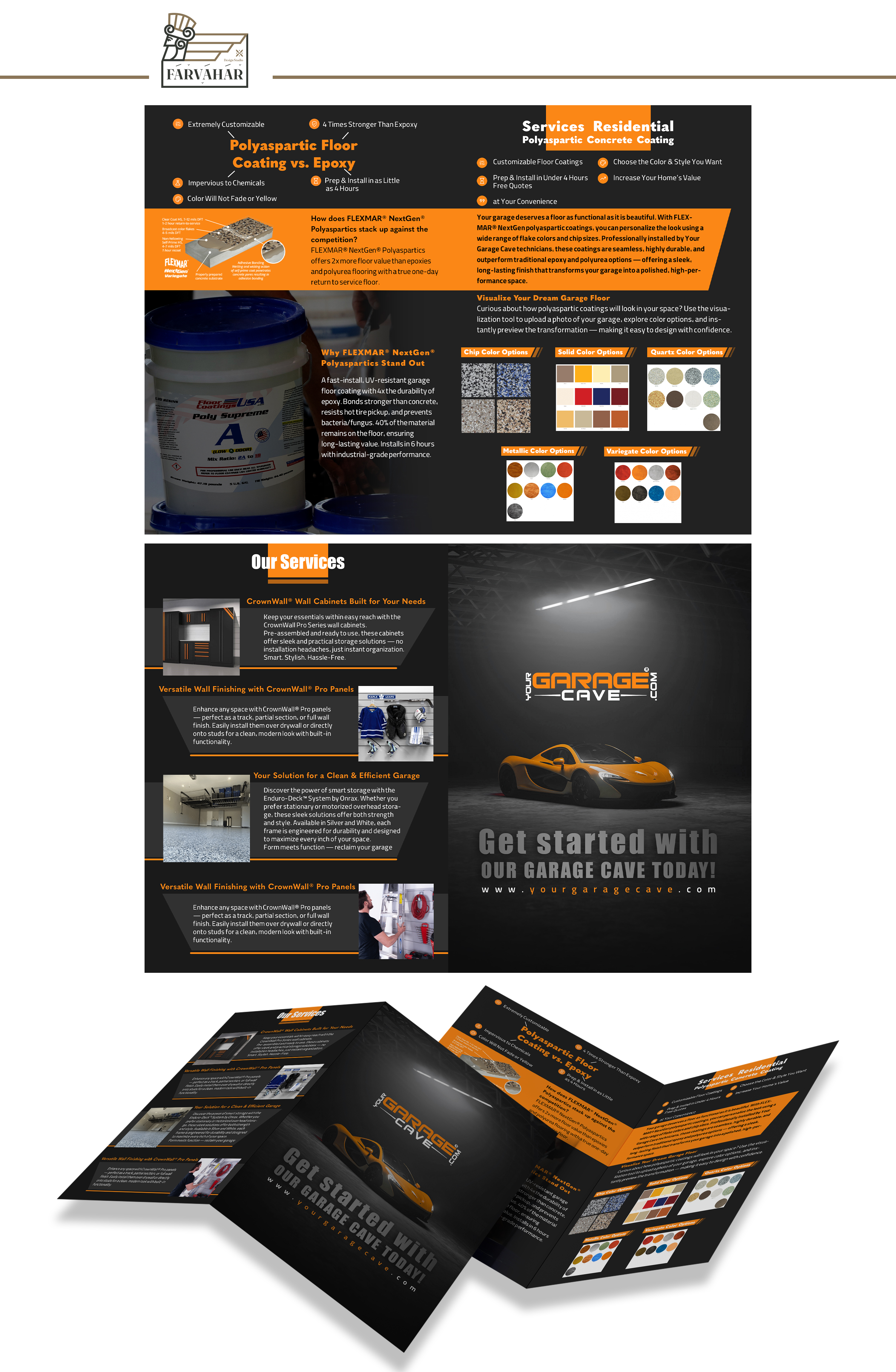 Diseño de Brochure por Farvahar Design Studio para Your Garage Cave LLC | Diseño #35322987