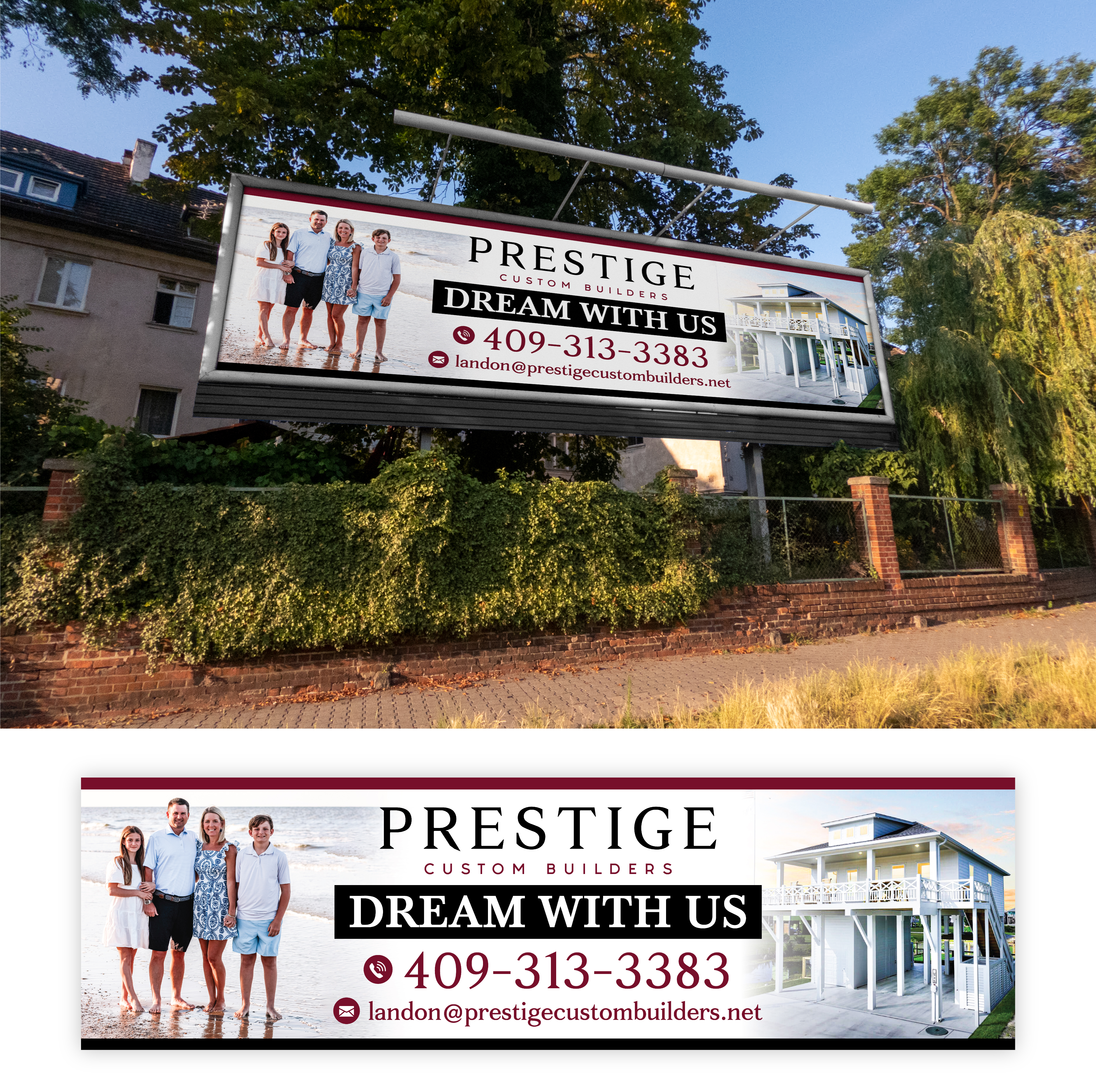 Werbetafel-Design von Impressive Designs für Prestige Custom Builders LLC | Design #35326697