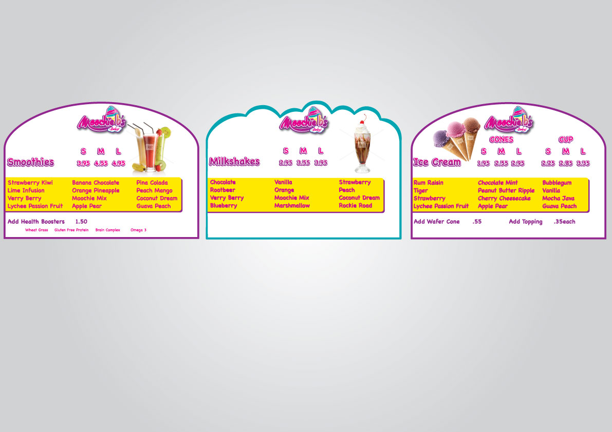 Menu Design by Kings Bishop Design for moochie b's | Design #826315