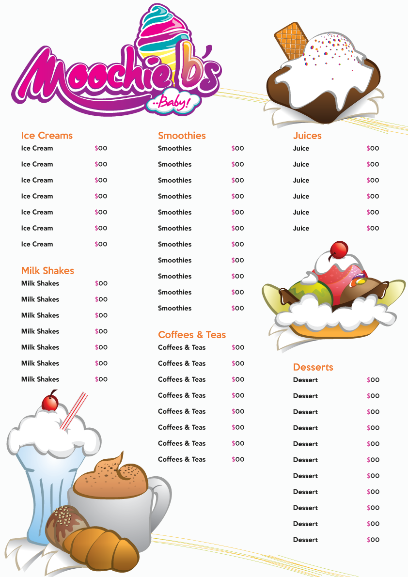 Menu Design by GZ Designs for moochie b's | Design #797113