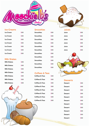 Menu Design by GZ Designs for moochie b's | Design: #797113