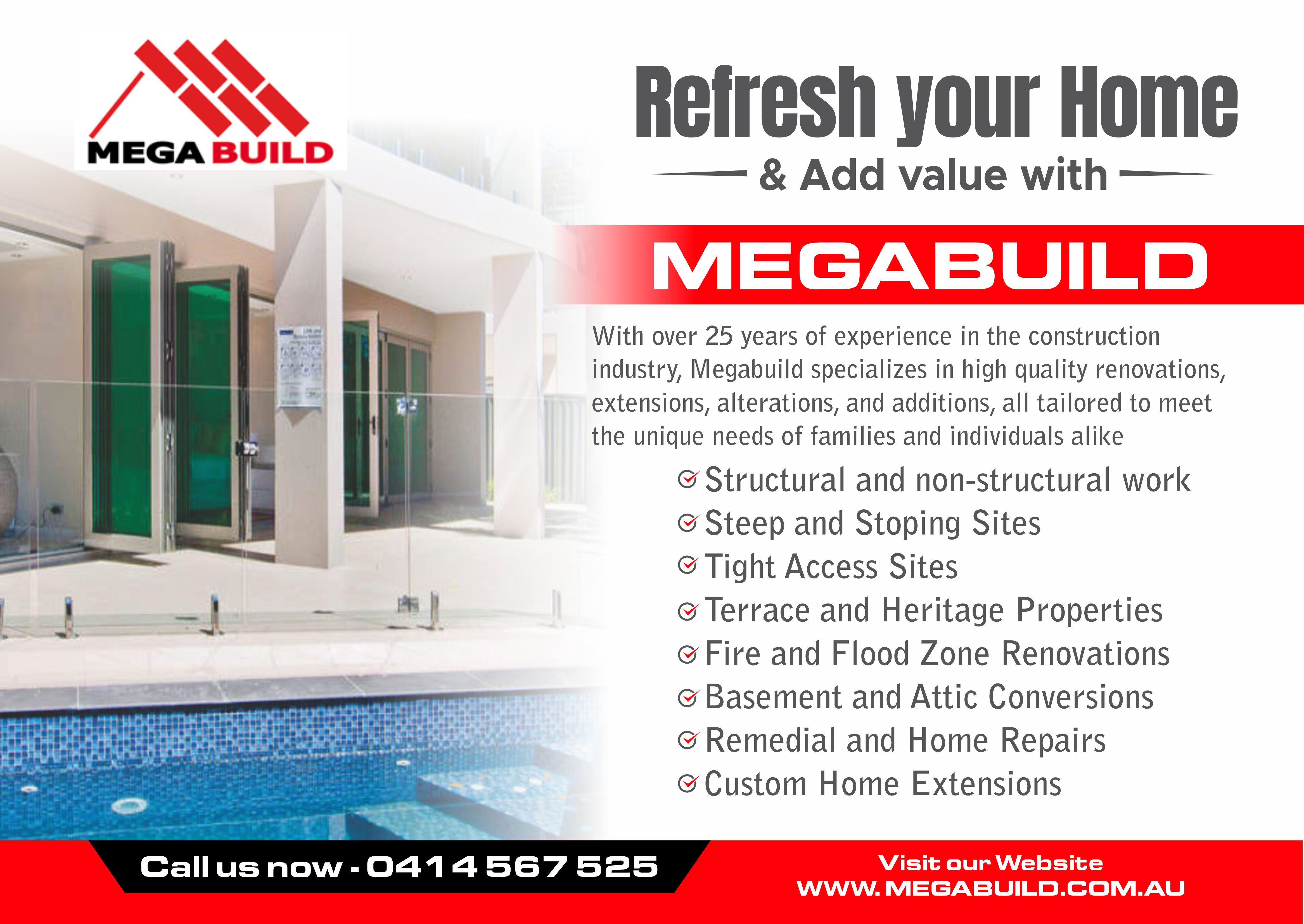 Design de Flyer par Mozez32 pour Megabuild Pty Ltd | Design #35420462