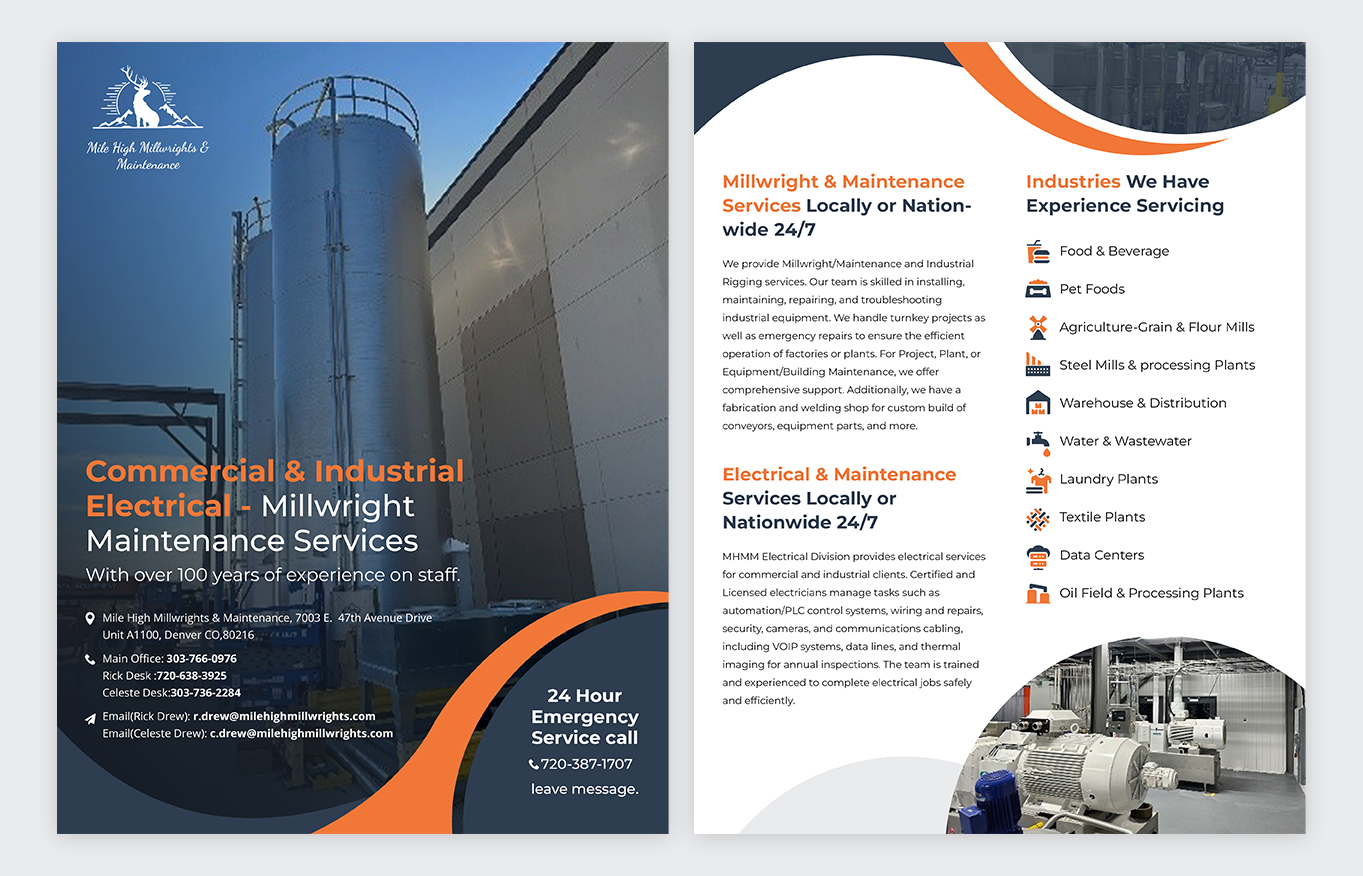 Flyer Design by pb for Mile High Millwrights and Maintenance | Design #35480762