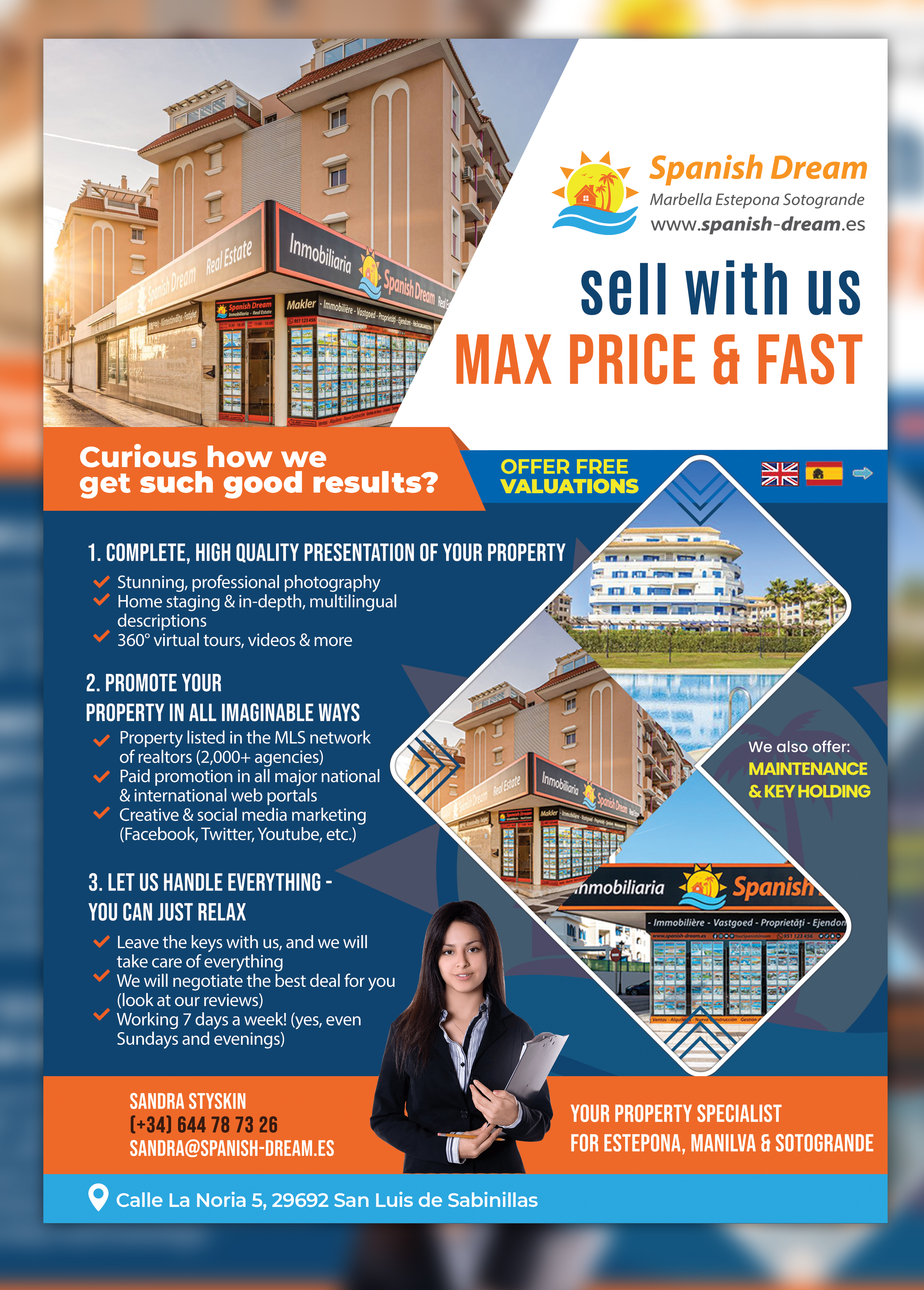 Flyer-Design von Osama Soliman für Spanish Dream Real Estate S.L., B75628917 | Design #35581398