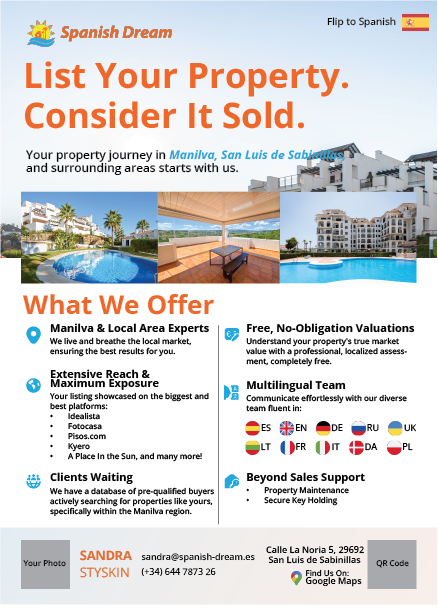 Flyer Design by Kham Lian Tung for Spanish Dream Real Estate S.L., B75628917 | Design #35580195