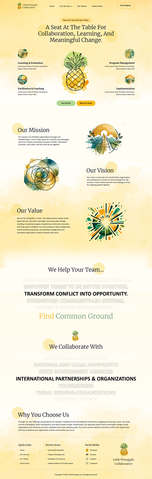 Small consulting business needs a website designed to highlight value and four offerings