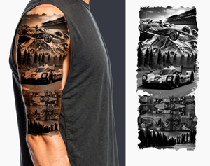 Realistic Motorsport Tattoo With Nature Background