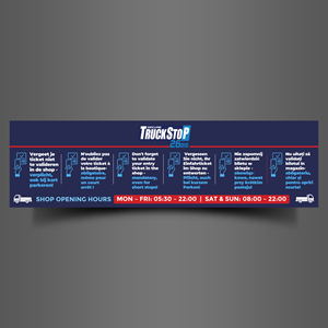 Design a large parking banner – mandatory ticket validation in the shop