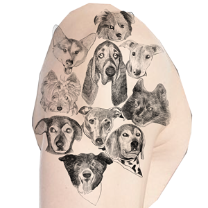 Custom Black &amp; Gray Tattoo Design – 10 Dog Portrait Shoulder Wrap
