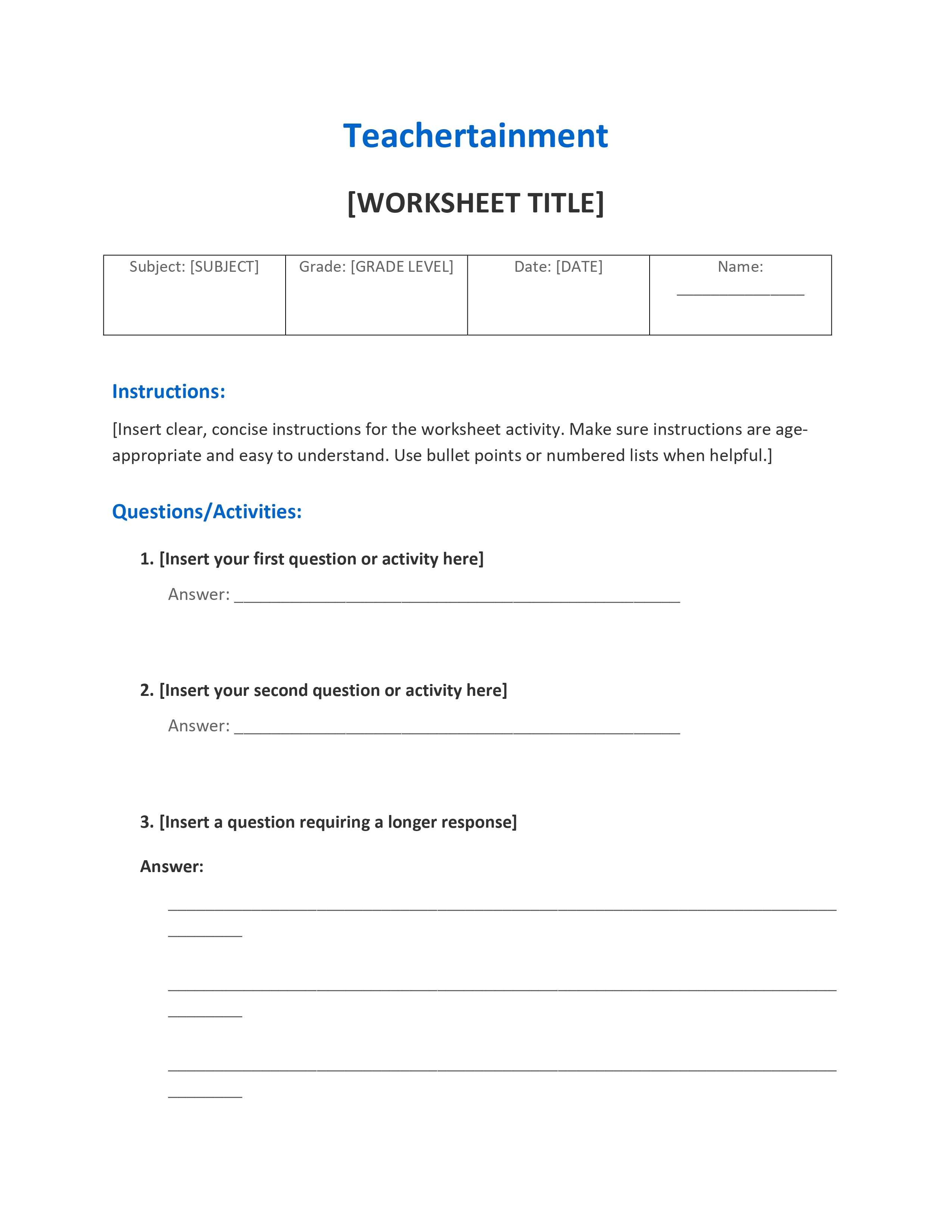 Word Template Design by ArtyDesigns for Teachertainment | Design #35831841