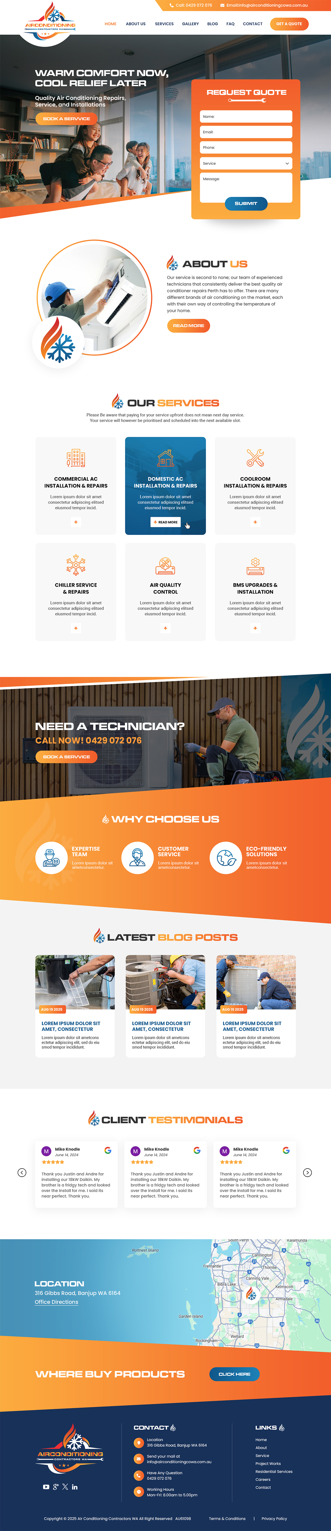 Wordpress Design by MAHABA for Air Conditioning Contractors WA | Design #35886357