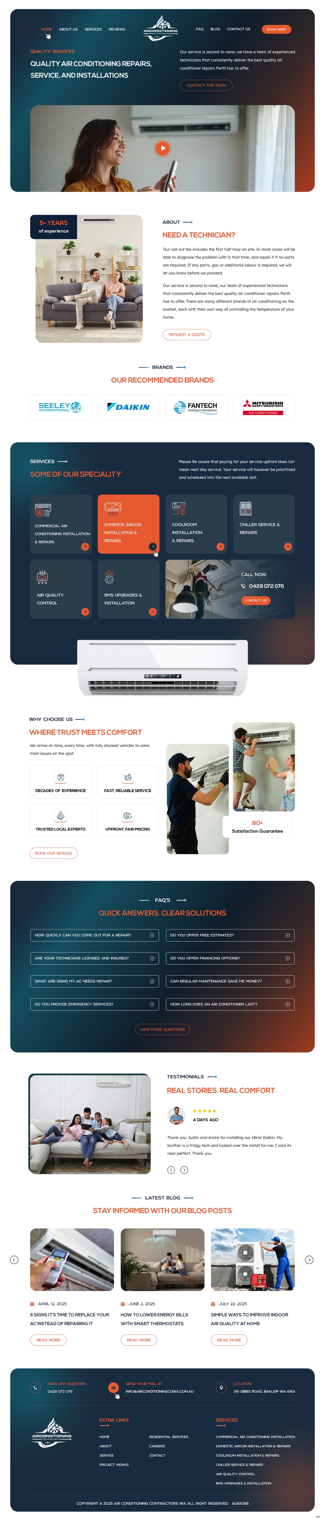 Wordpress Design by pb for Air Conditioning Contractors WA | Design #35885999