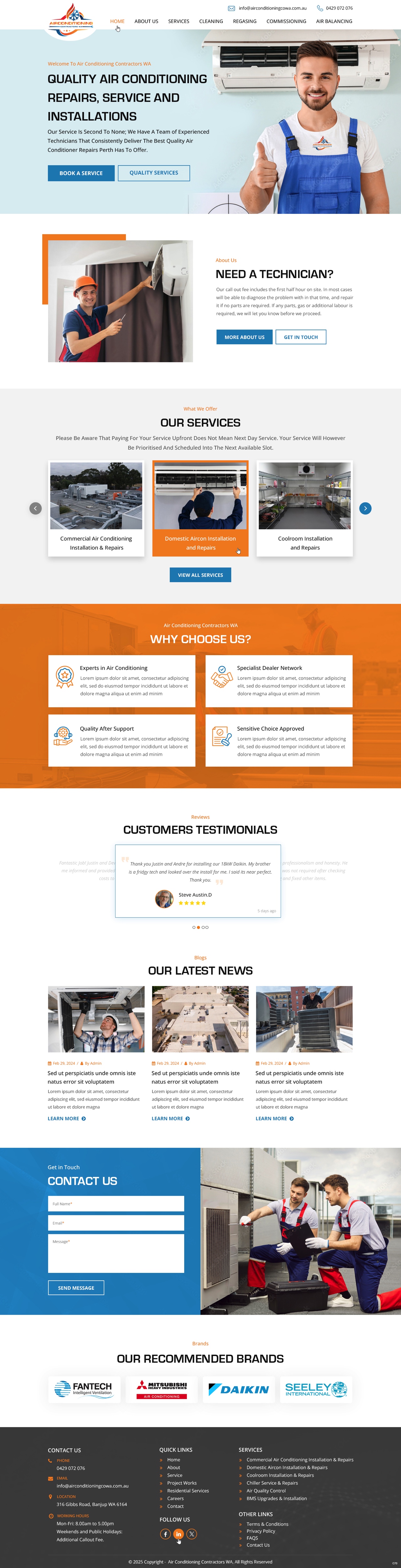 Wordpress Design by pb for Air Conditioning Contractors WA | Design #35886002