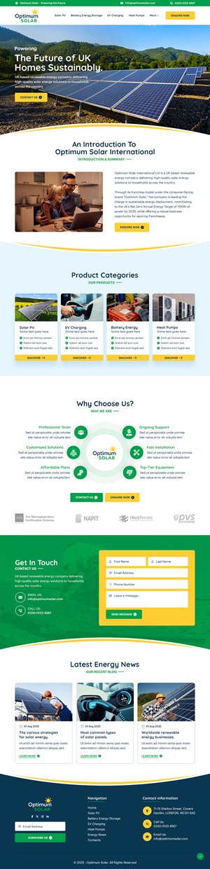 Web Design by sai.designer87 for Optimum Solar International | Design #36053136