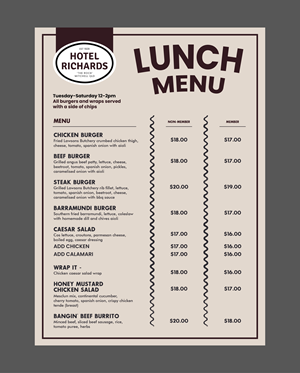 Menu Design by 3Guys for Hotel Richards | Design: #35981681