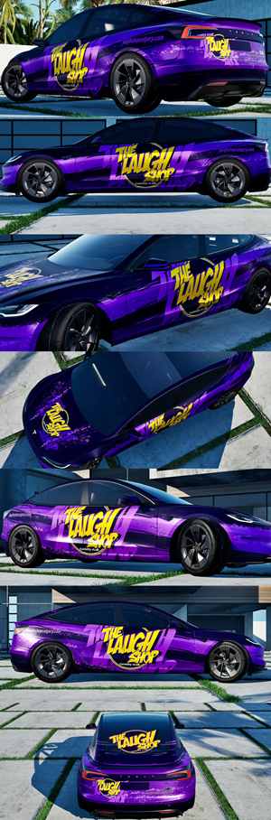 laugh shop comedy club tesla model 3 full vehicle wrap