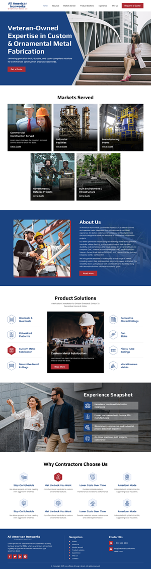 Web Design by rightway for All American Ironworks and Ornamental Metals LLC | Design #36117342