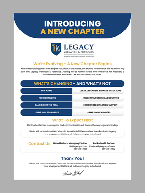Flyer Design by 3Guys for Legacy Valuation & Forensics | Design: #36105613