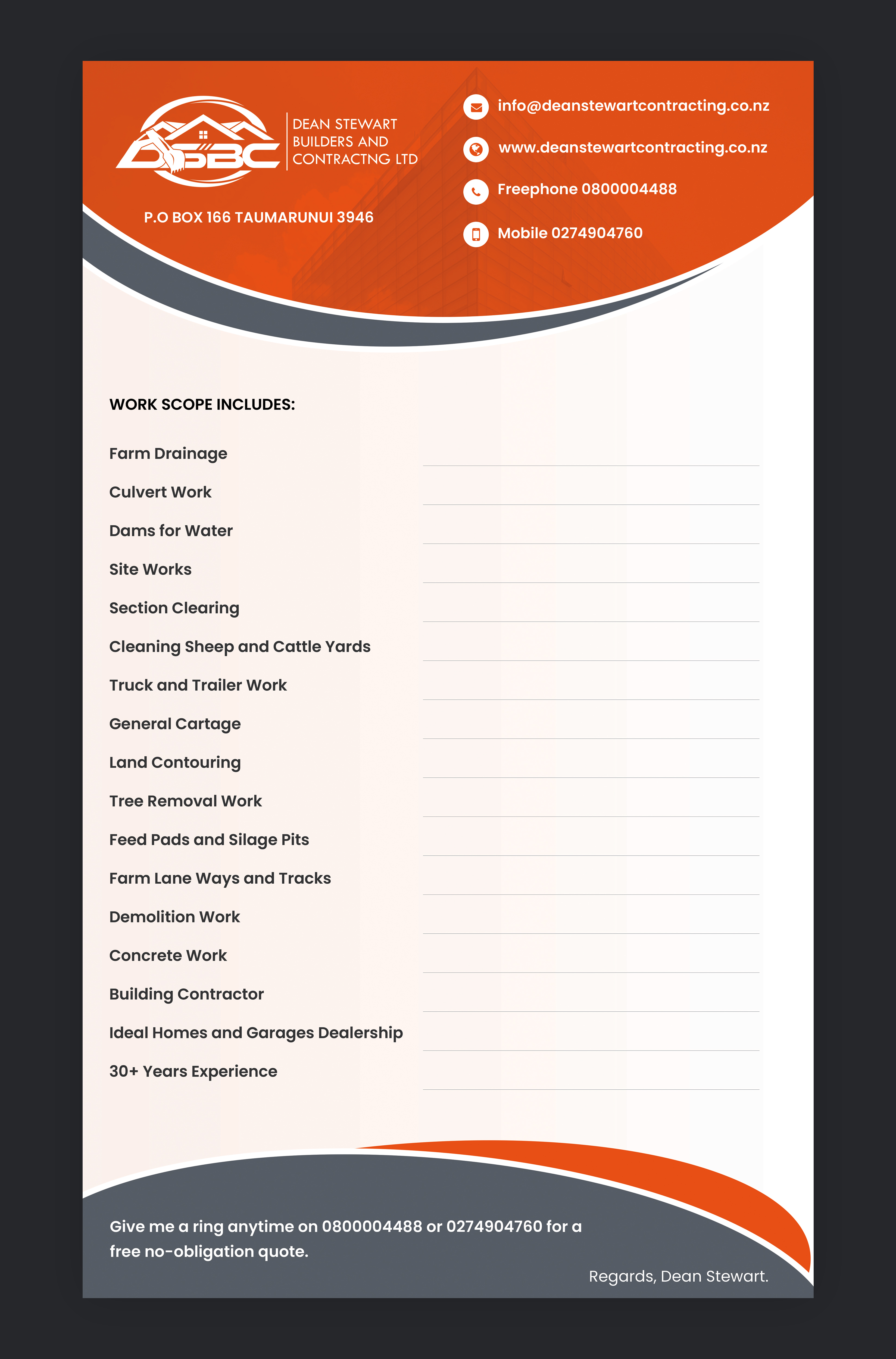 Flyer-Design von Sj    Designs für DEAN STEWART BUILDERS AND CONTRACTING.CO.NZ | Design #36211321