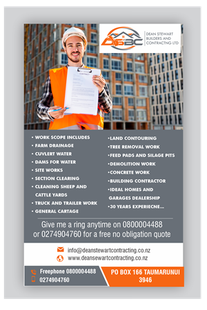 Flyer-Design von designer1975 für DEAN STEWART BUILDERS AND CONTRACTING.CO.NZ | Design: #36188745