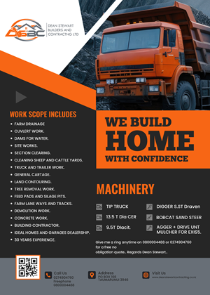 Flyer Design by BWS01 for DEAN STEWART BUILDERS AND CONTRACTING.CO.NZ | Design #36194864