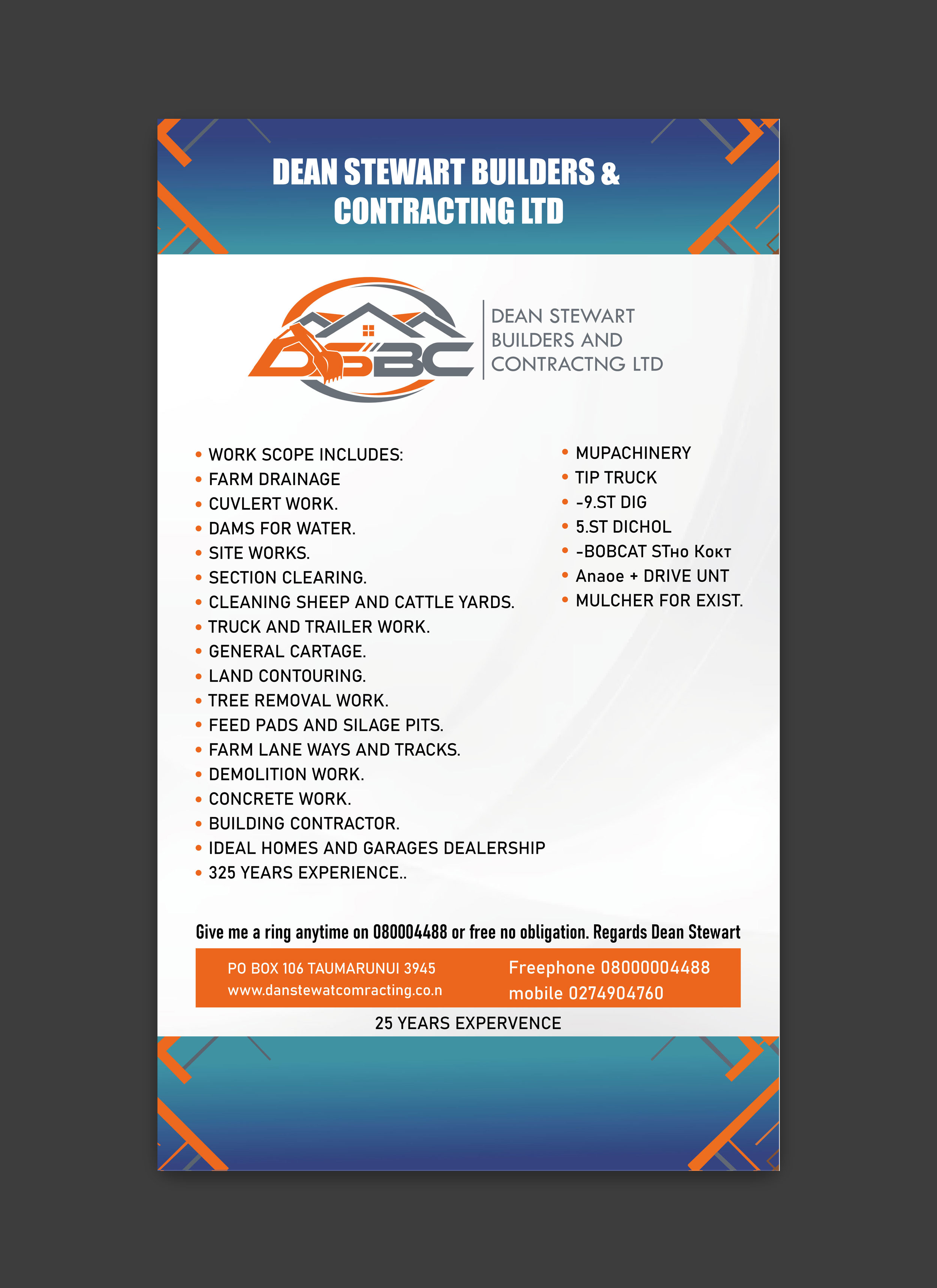 Flyer Design by TD  Graphix Hub for DEAN STEWART BUILDERS AND CONTRACTING.CO.NZ | Design #36192360