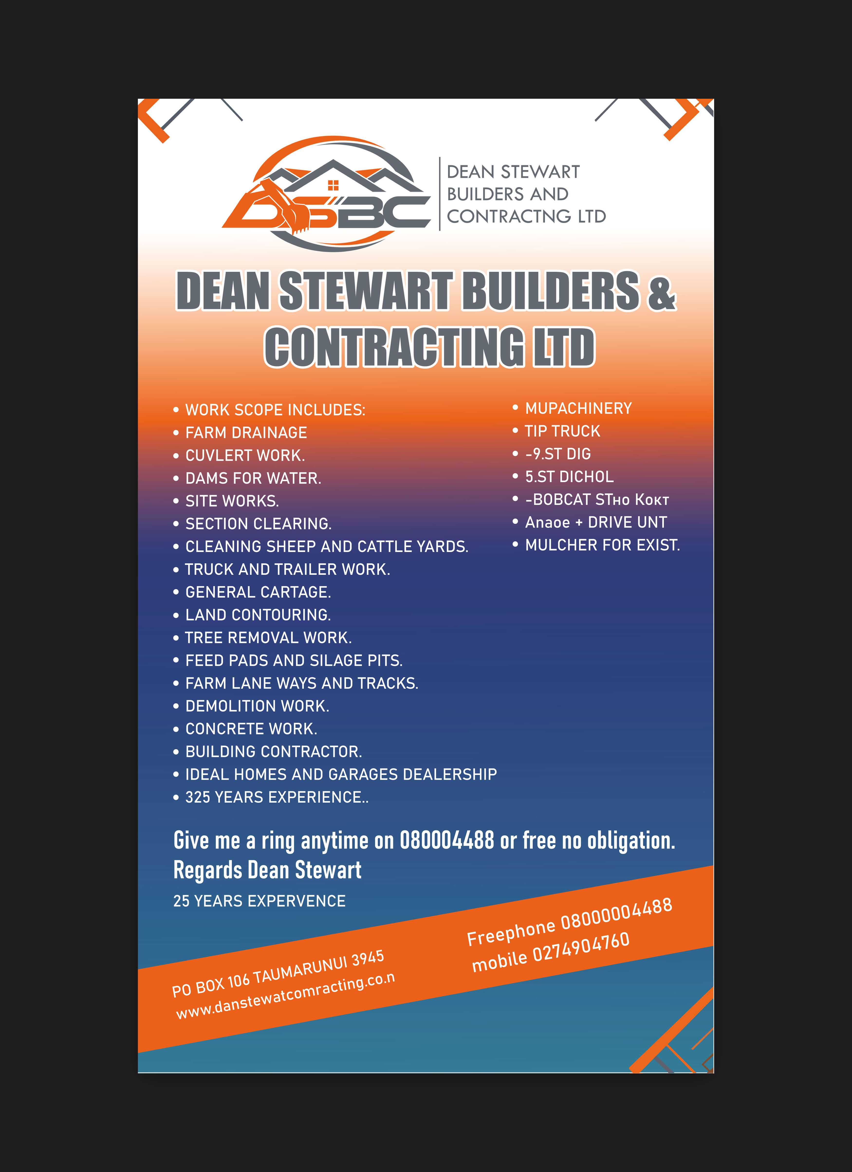 Flyer Design by TD  Graphix Hub for DEAN STEWART BUILDERS AND CONTRACTING.CO.NZ | Design #36192365
