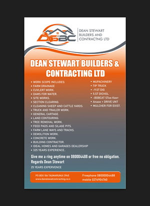 Flyer Design by TD  Graphix Hub for DEAN STEWART BUILDERS AND CONTRACTING.CO.NZ | Design: #36192398