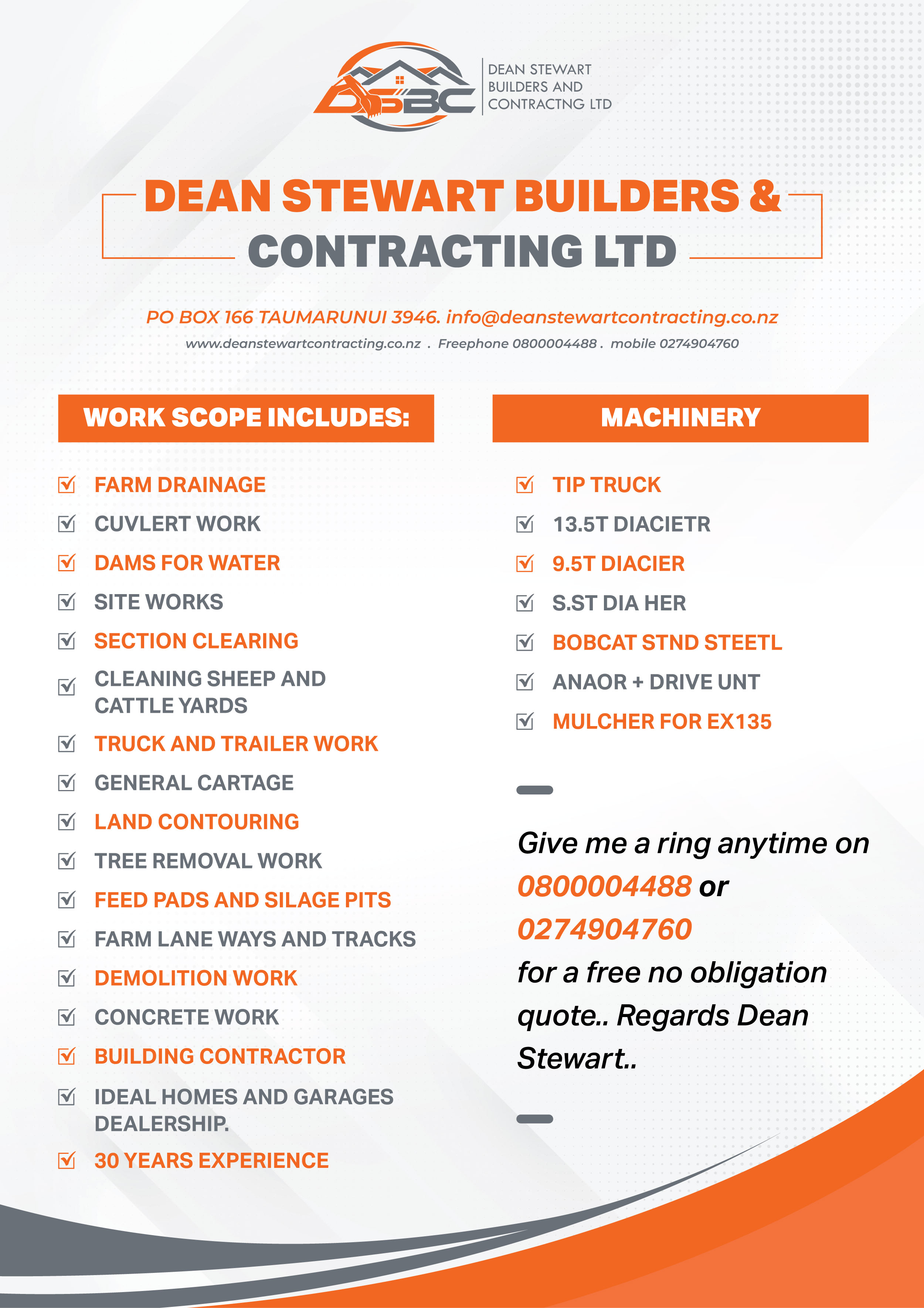 Flyer-Design von Chic Bro für DEAN STEWART BUILDERS AND CONTRACTING.CO.NZ | Design #36212723