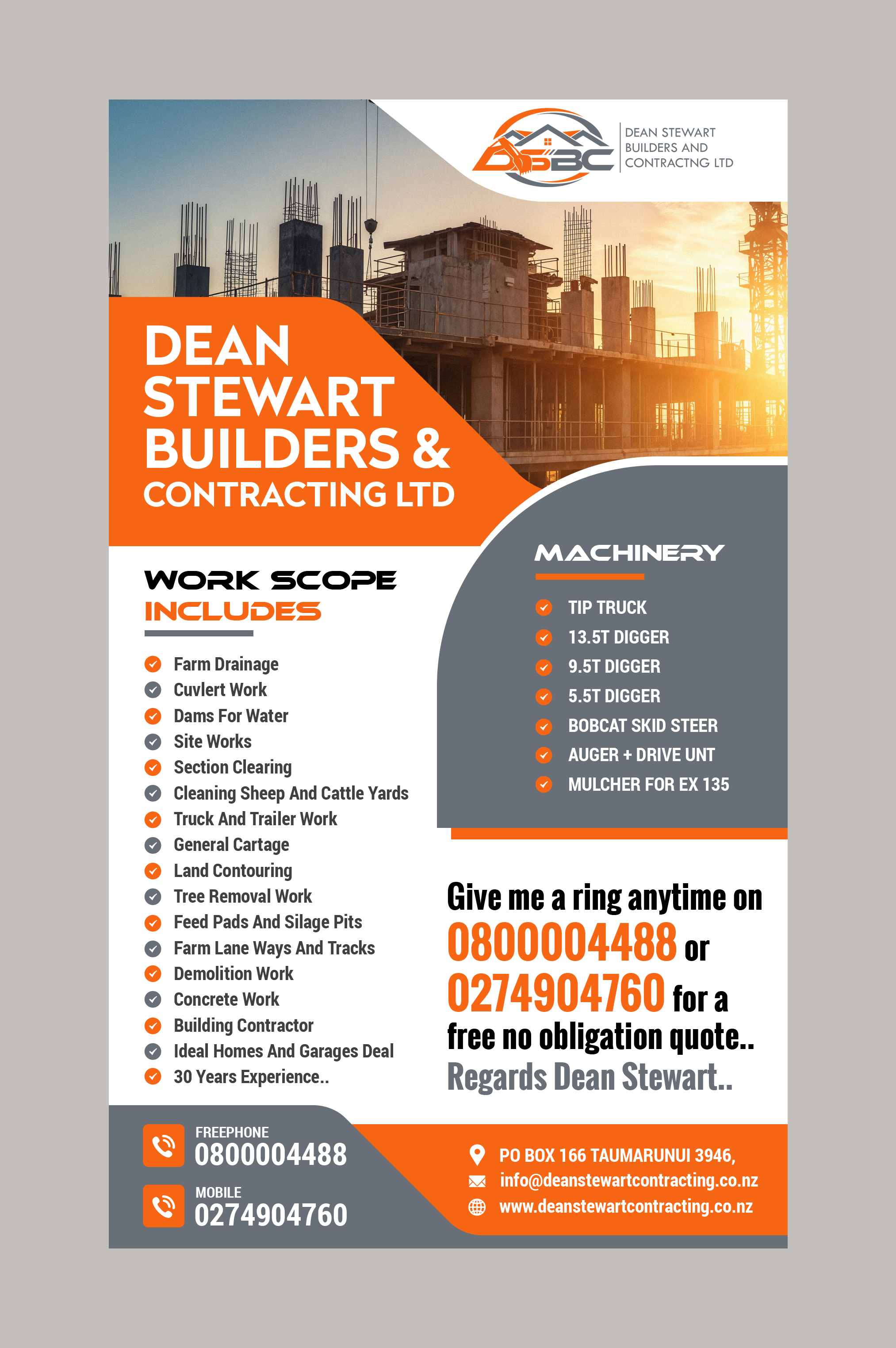 Flyer Design by Creations Box 2015 for DEAN STEWART BUILDERS AND CONTRACTING.CO.NZ | Design #36199169