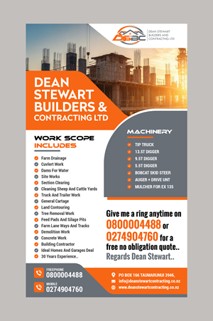 Flyer Design by Creations Box 2015 for DEAN STEWART BUILDERS AND CONTRACTING.CO.NZ | Design: #36199169