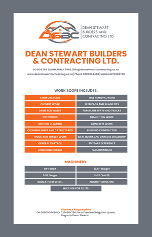 Flyer Design by 3Guys for DEAN STEWART BUILDERS AND CONTRACTING.CO.NZ | Design: #36188993