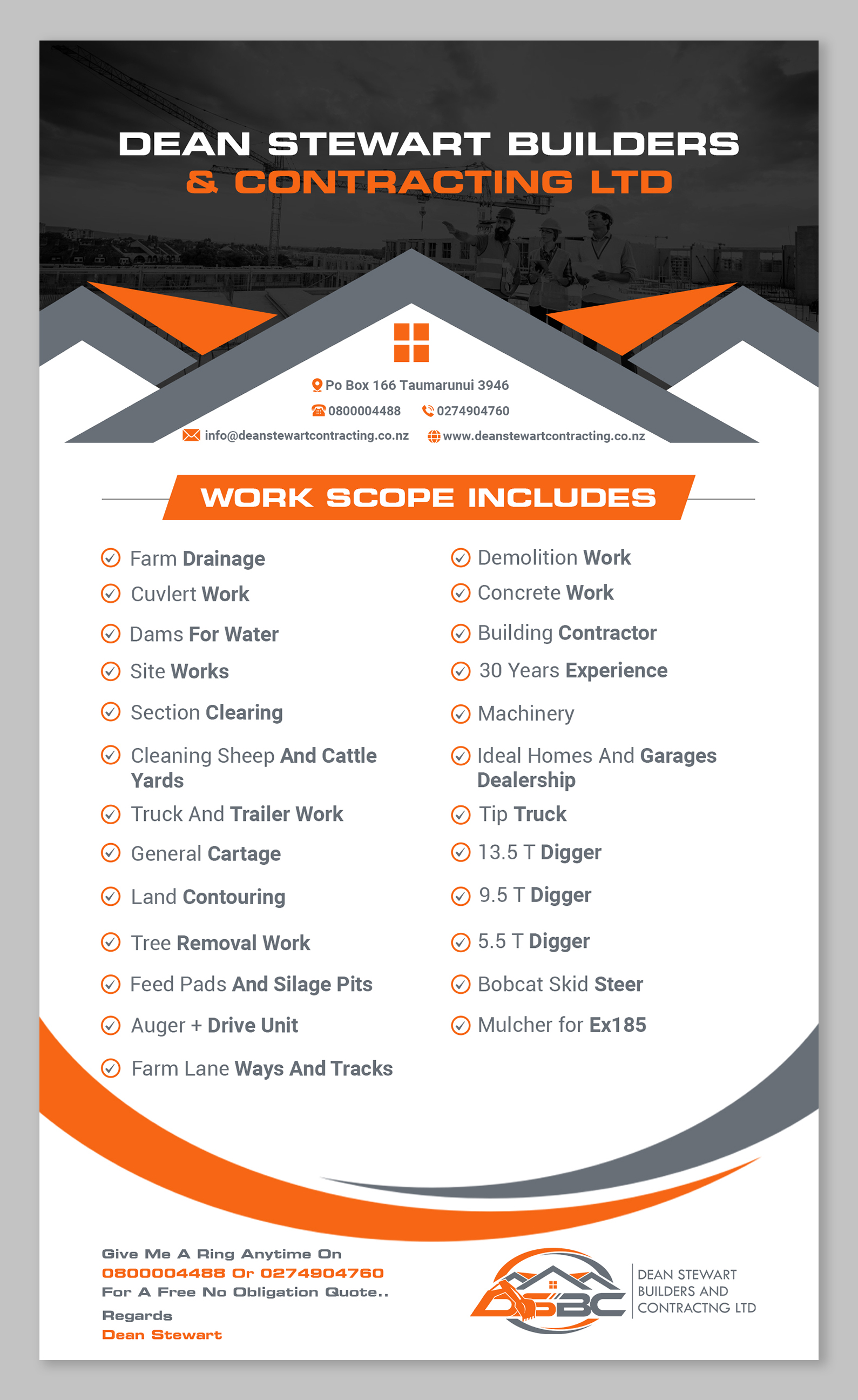 Flyer Design by SAI DESIGNS for DEAN STEWART BUILDERS AND CONTRACTING.CO.NZ | Design #36193952