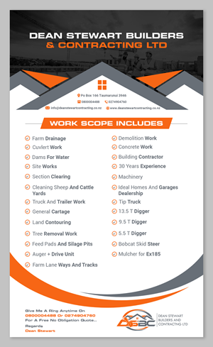 Flyer Design by SAI DESIGNS for DEAN STEWART BUILDERS AND CONTRACTING.CO.NZ | Design: #36193952