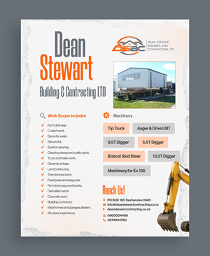 Flyer Design by Graphic Guy for DEAN STEWART BUILDERS AND CONTRACTING.CO.NZ | Design #36194008