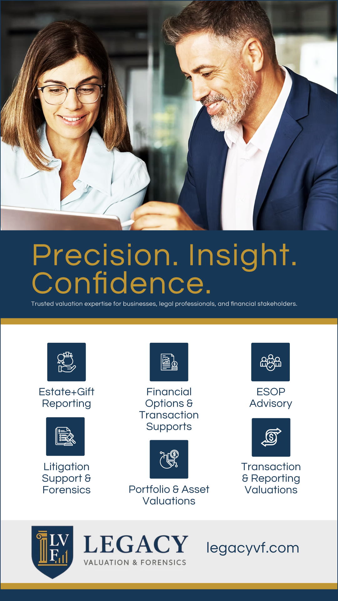 Flyer Design by MarkoE for Legacy Valuation & Forensics | Design #36200920