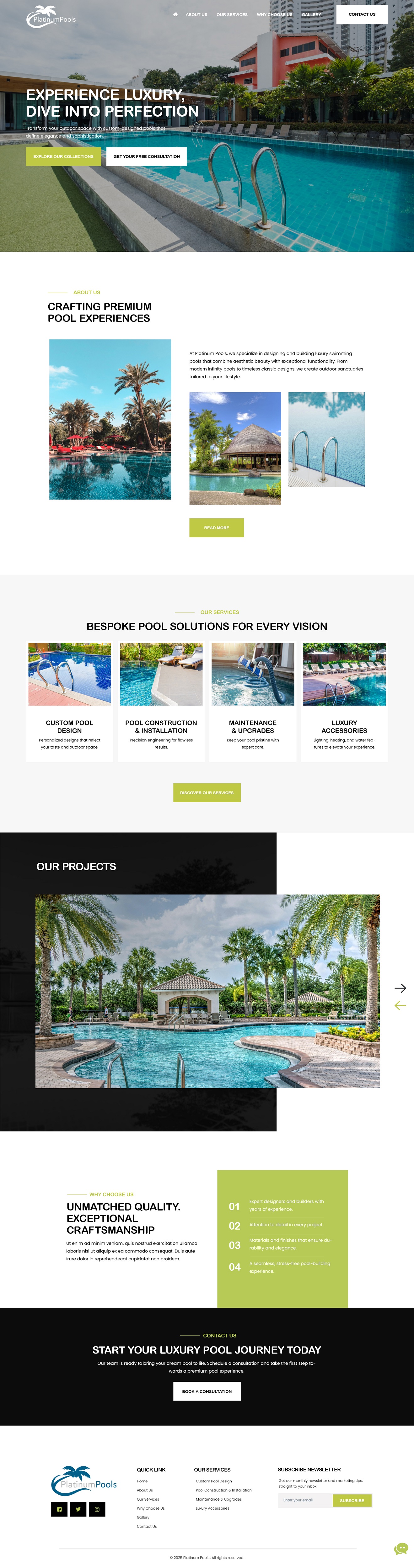 Wordpress Design by nzdesigners for PLATINUMPOOLS | Design #36264077